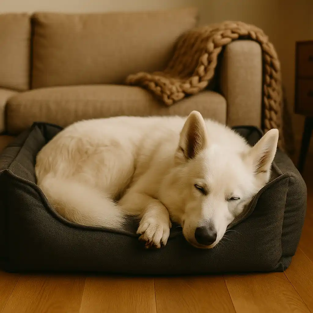 800x800 berger blanc suisse qui dort dans son panier